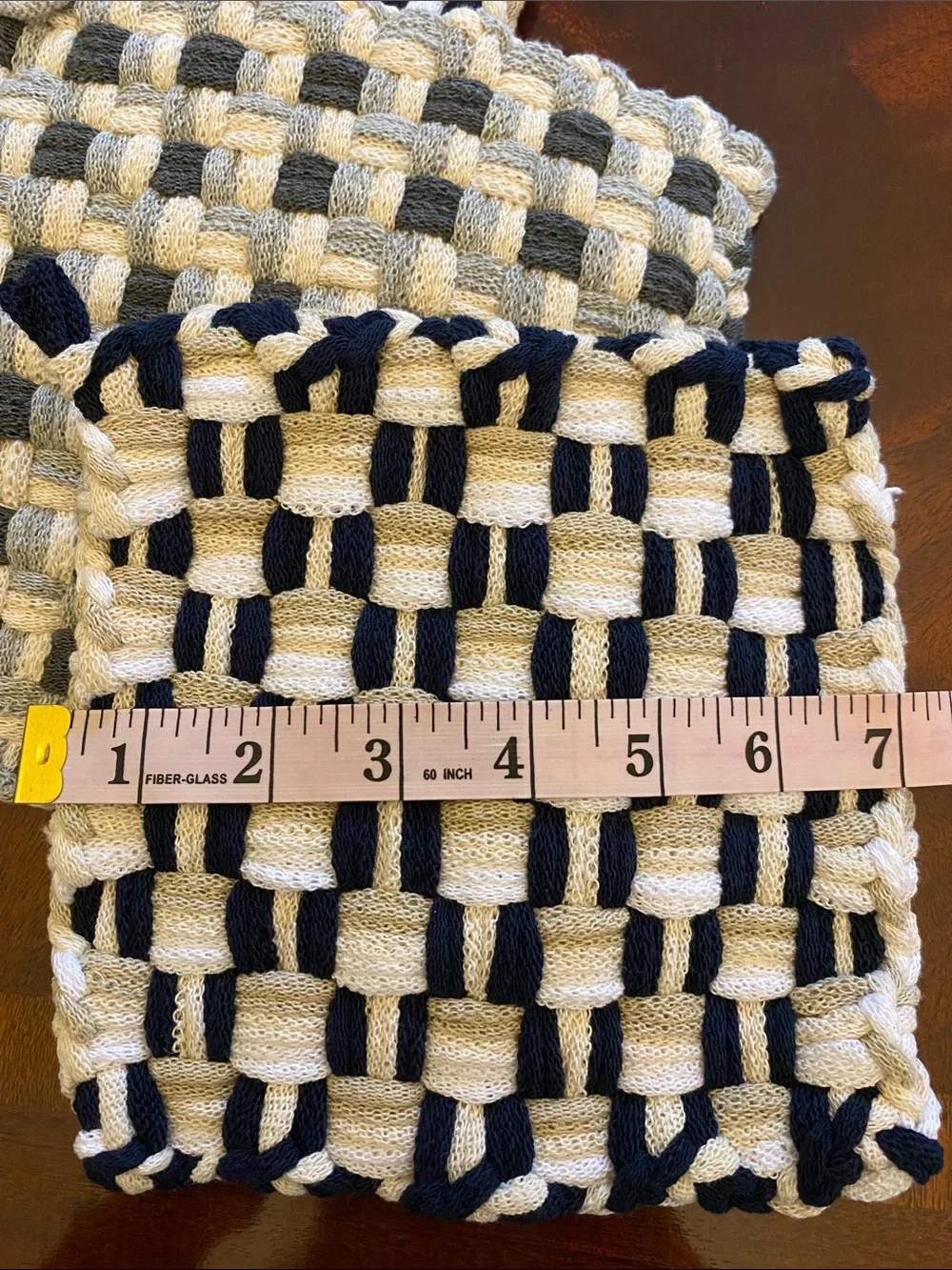 Handwoven Check Cotton Dishcloths - Navy, Gray, White 100% Cotton